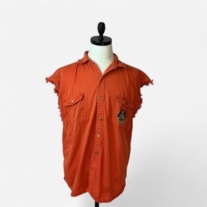 Vintage Orange Harley Week 2005 Sleeveless‎ Button Up Shirt Grunge